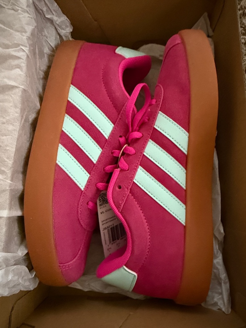 adidas Women's Hot Pink Suede Sneakers with Mint Stripes